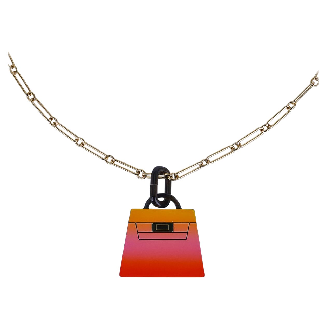 Hermes Kelly Enamel Rose Gold Plated Pendant Necklace