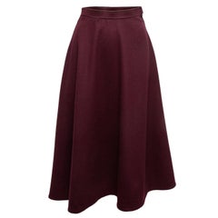 Saint Laurent Burgundy Wool A-Line Skirt