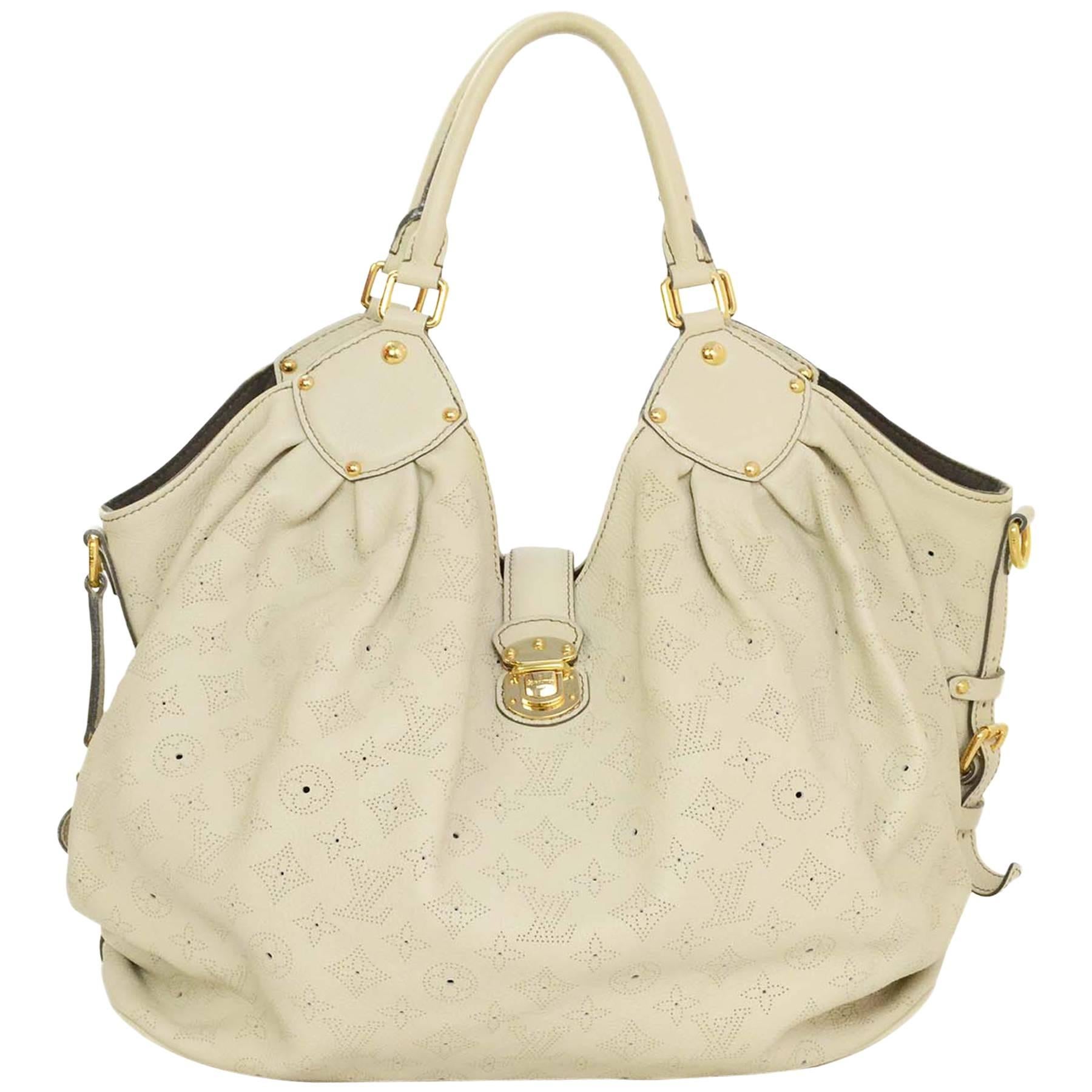Louis Vuitton Ivory Leather Perforated Monogram Mahina XL Hobo Bag GHW ...