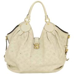 Louis Vuitton Ivory Leather Perforated Monogram Mahina XL Hobo Bag GHW