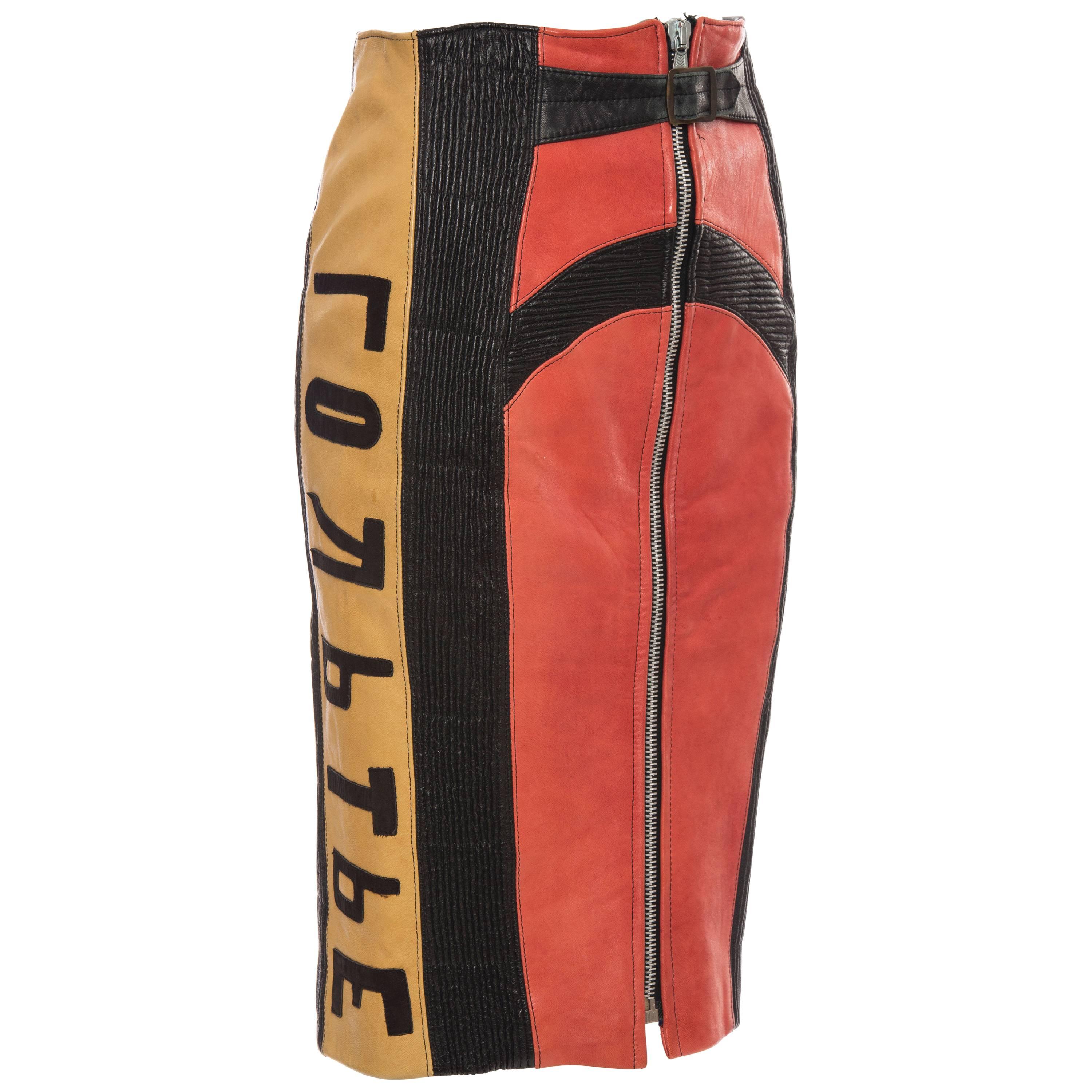 Jean Paul Gaultier 'Russian Constructivist' Leather Skirt, Autumn - Winter 1986 For Sale