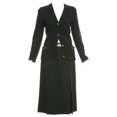 Celine Wool Skirt Suit With Enameled Details, Circa 1980's 1