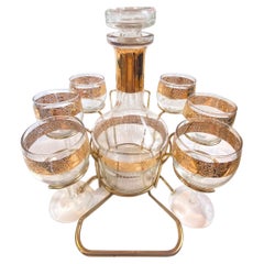 Morphew Abode 1960S CULVAR 22K Gold Hollywood Regency Wine Glasses & Decanter Se