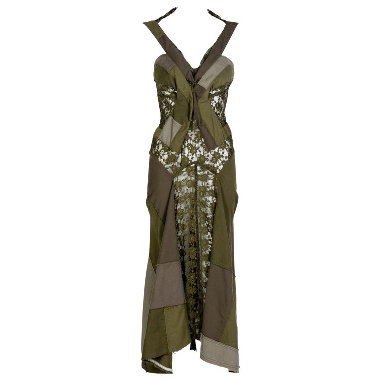 Junya Watanabe Comme des Garcons Green Sleeveless Lace Patch-Work Dress, 2006 For Sale