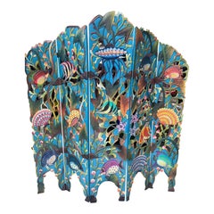 Morphew Abode 1990S Blue Mid - Century Modern Wood Hand Carved & Painted Under
