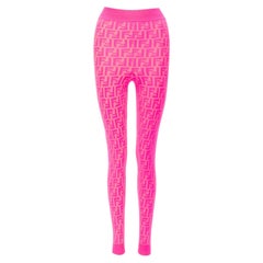 FENDI NICKI MINAJ PRINTS NOUVEAU Legging de défilé FF Zucca rose fluo IT40 S