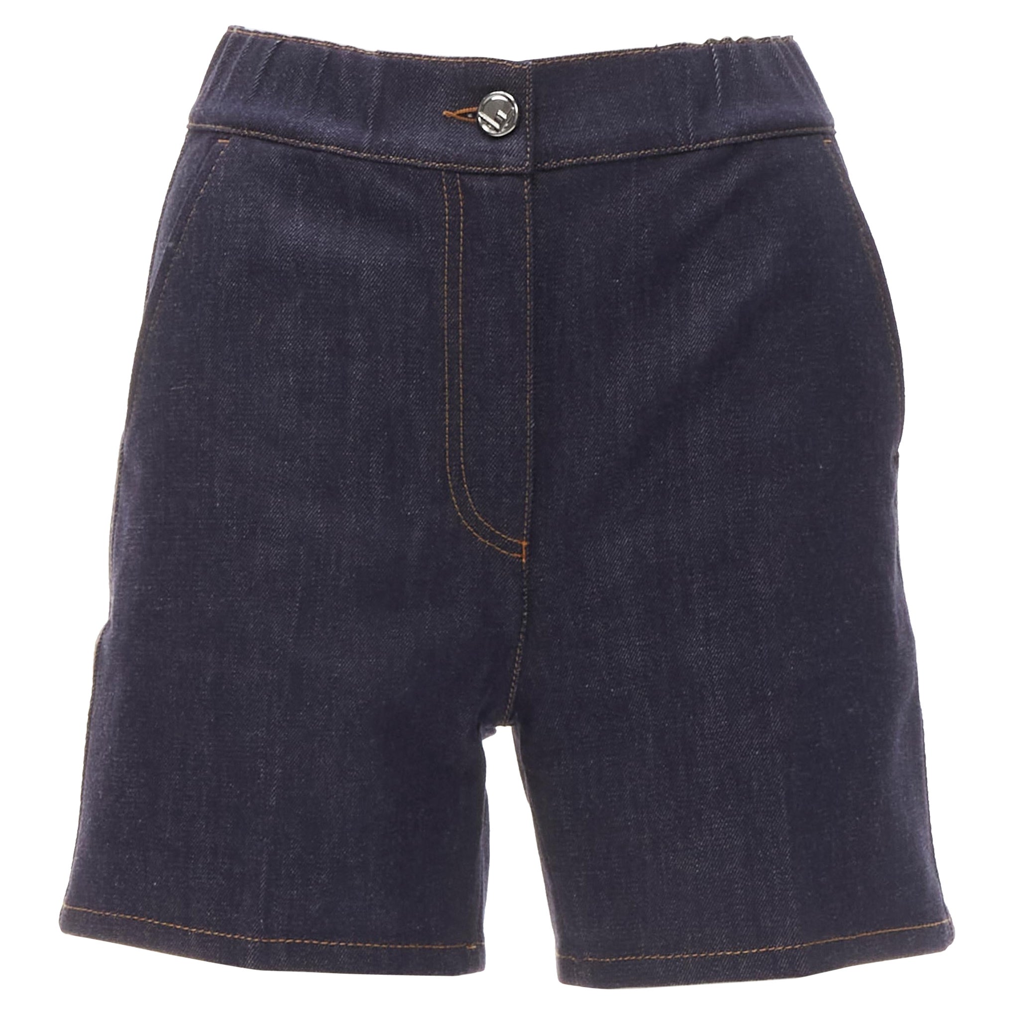 FENDI ROMA Denim-Shorts aus dunkelblauem Denim mit Palmenstickerei S im Angebot