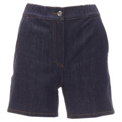 FENDI ROMA Denim-Shorts aus dunkelblauem Denim mit Palmenstickerei S