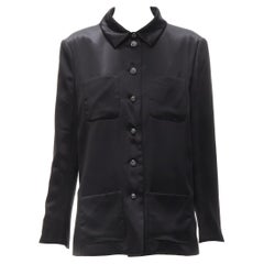 CHANEL 15A Act 1 100% silk black 4 pocket  padded over shirt jacket FR44 XL