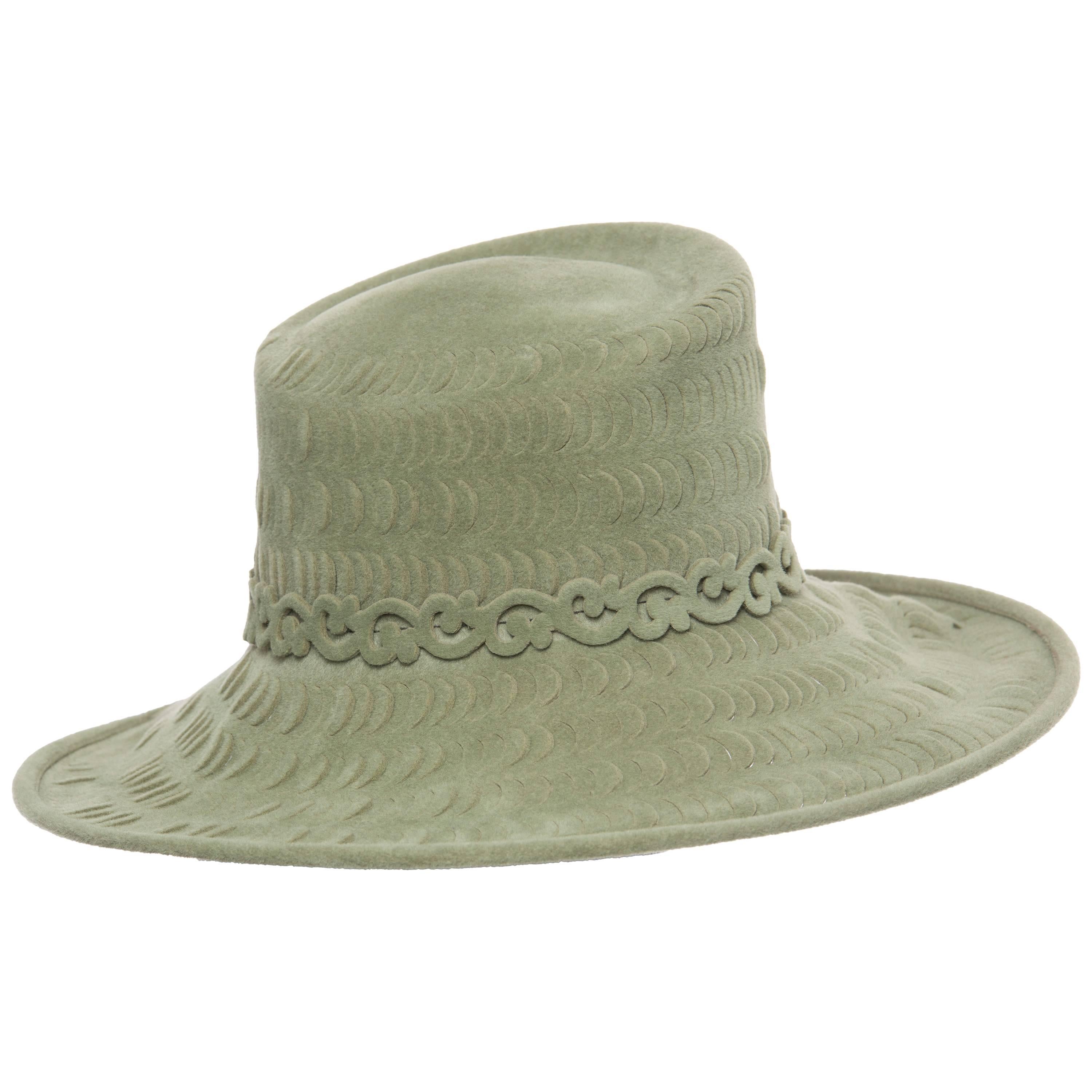 Philip Treacy Sage Green Wool Felt Lasercut Hat