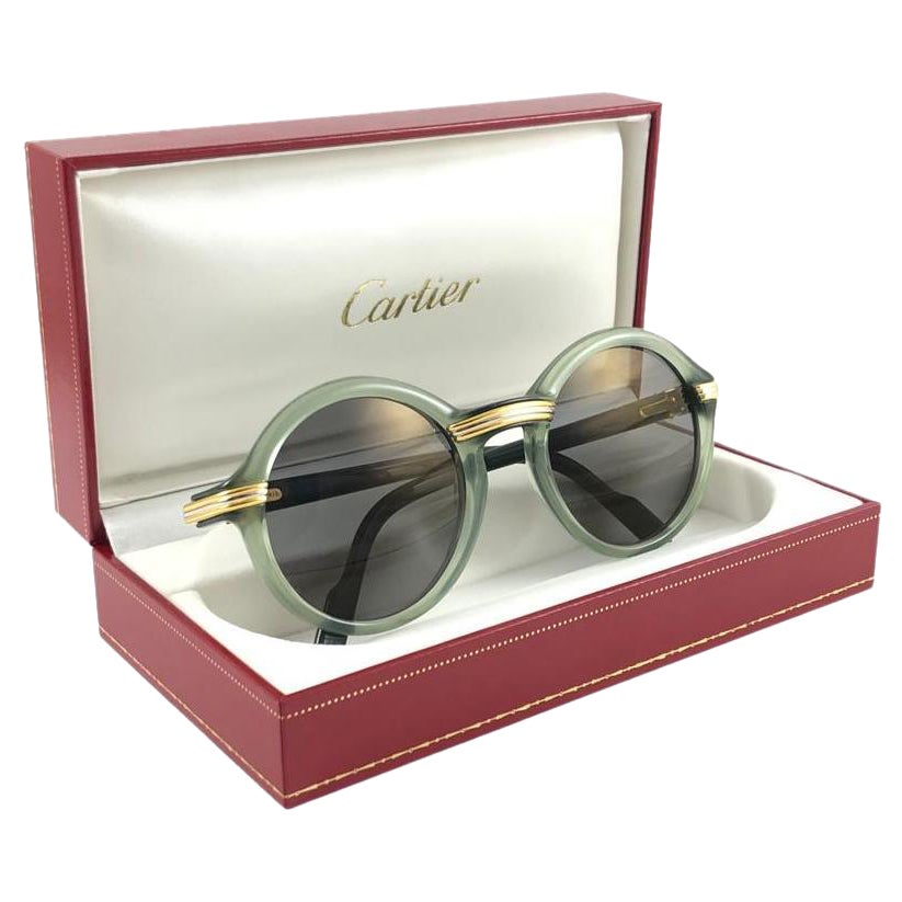 New Rare Cartier Cabriolet Round Jade & Gold 52MM 18K Sunglasses France 1990's