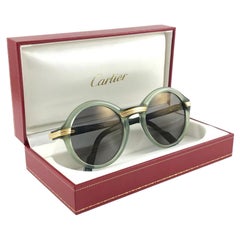 Vintage New Rare Cartier Cabriolet Round Jade & Gold 52MM 18K Sunglasses France 1990's