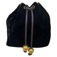 Chanel Bucket Black Velvet Vintage Shoulder Bag