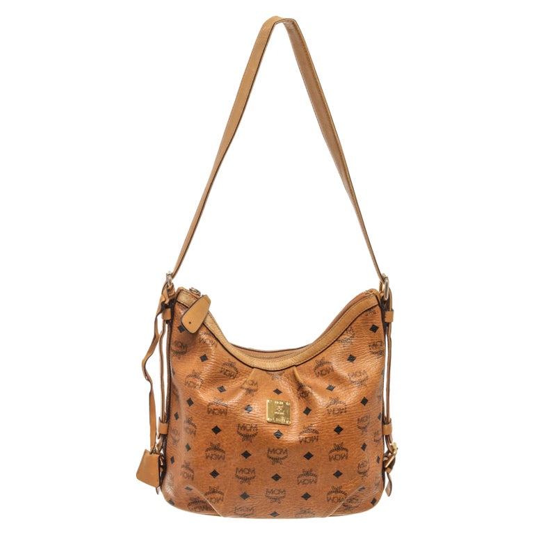 MCM Cognac Coated Canvas Leather Hobo Bag For Sale at 1stDibs