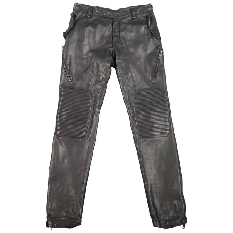 BURBERRY PRORSUM Leather Pants - Size Distressd Black Quilted Motorcycle 1stDibs | burberry leather pants, burberry leather trousers, burberry prorsum trousers