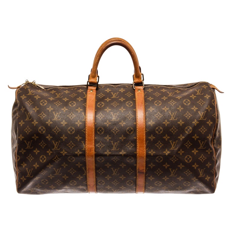 Louis Vuitton Brown Monogram Canvas Keepall 55 Travel Bag For Sale at ...