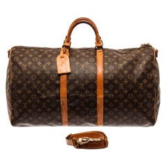 Louis Vuitton Keepall Bandouliere 60 Tasche aus Segeltuch mit braunem Monogramm