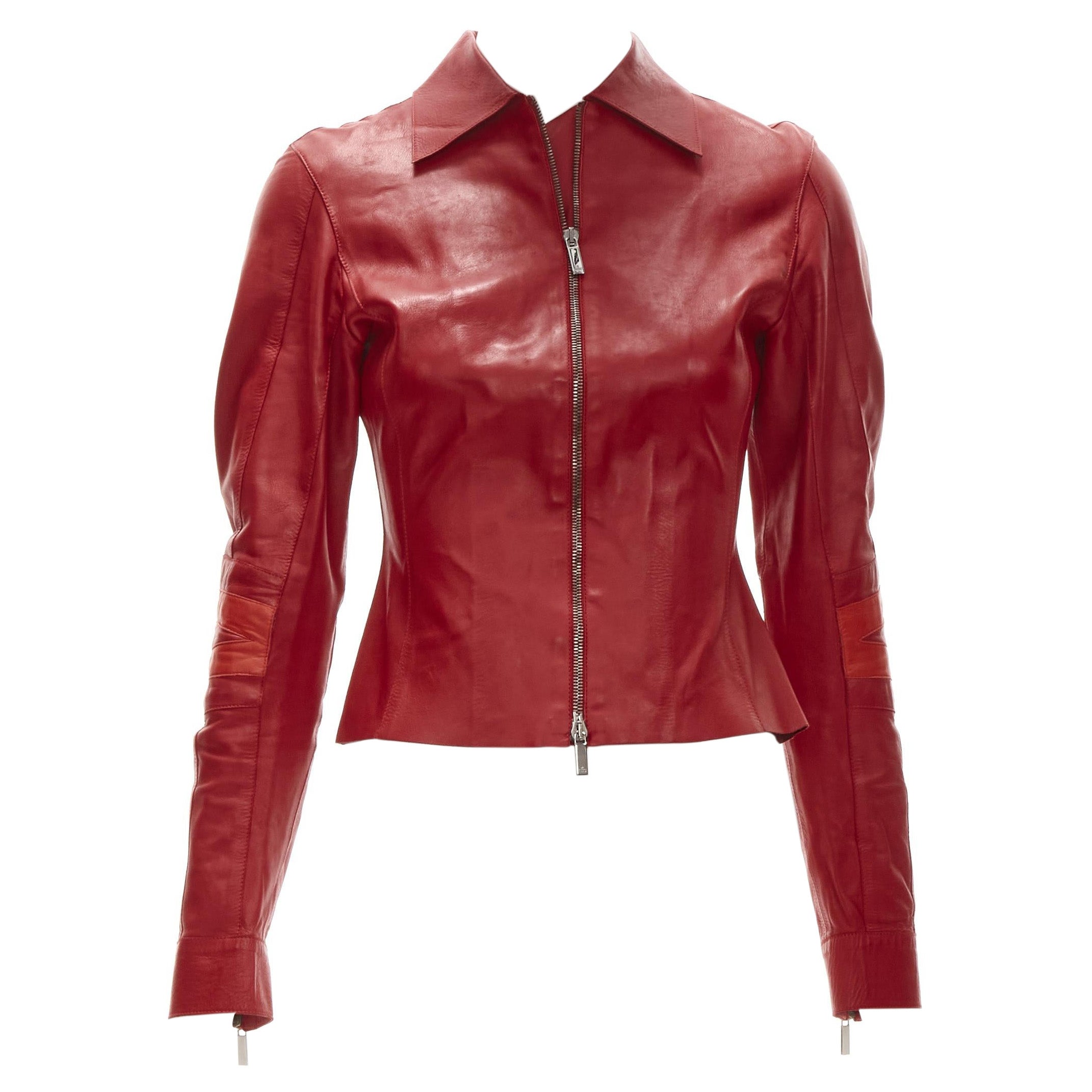 GUCCI TOM FORD Vintage Y2K red minimalist moto sleeves leather jacket IT38 XS For Sale