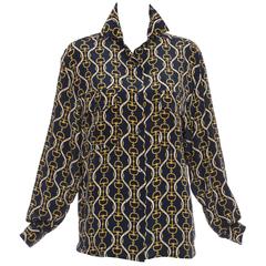 Gucci Button Front Silk Shirt With Horsebit Print Throughout, Circa 1980's 5