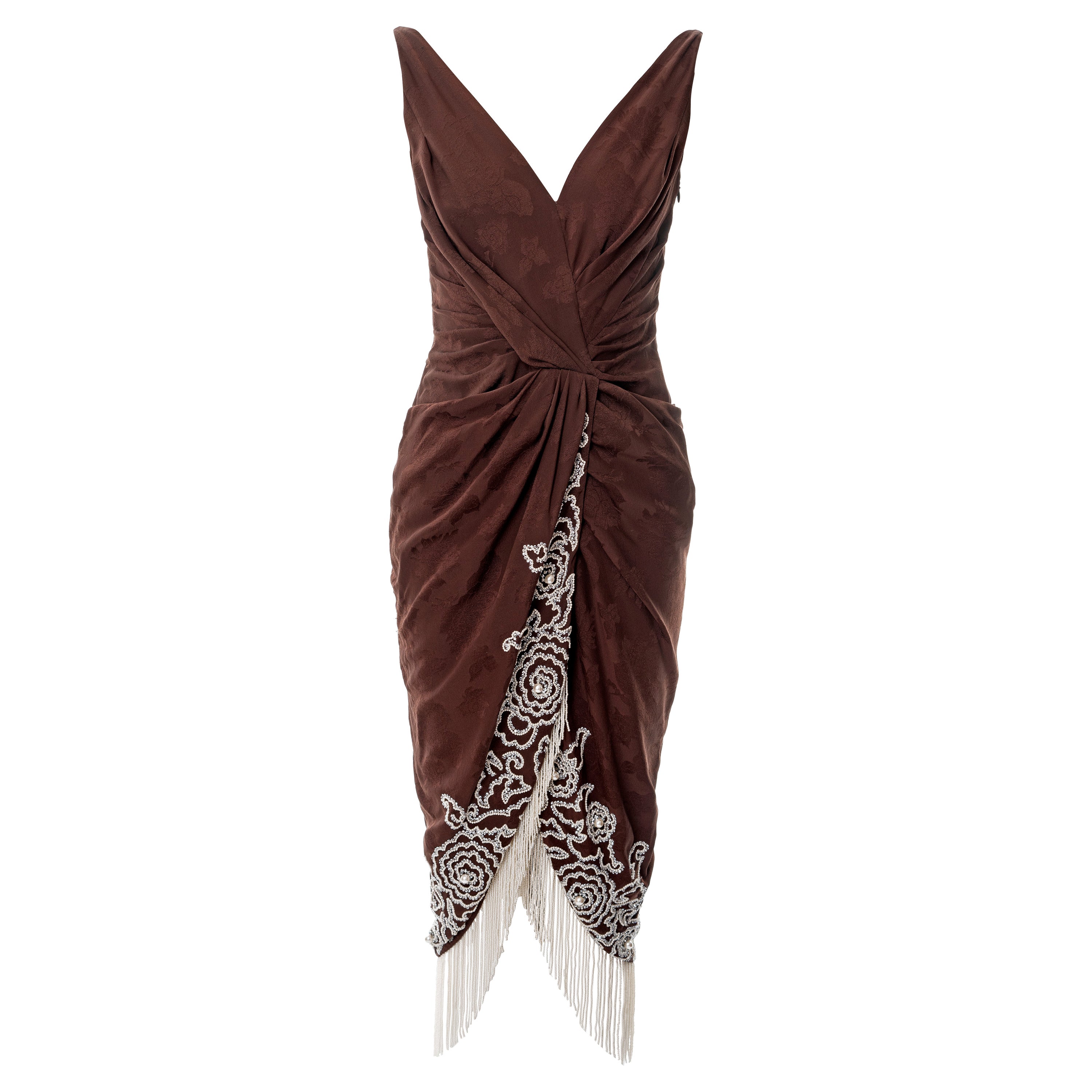 Christian Dior by John Galliano pearl beaded brown silk cocktail dress, ss 2008 For Sale