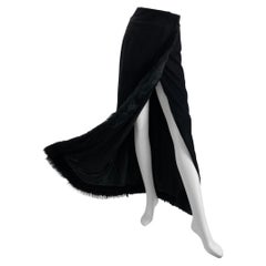 Vintage 1996 Tom Ford for Gucci Black Suede Leather Long Wrap Skirt Fur Trim 42