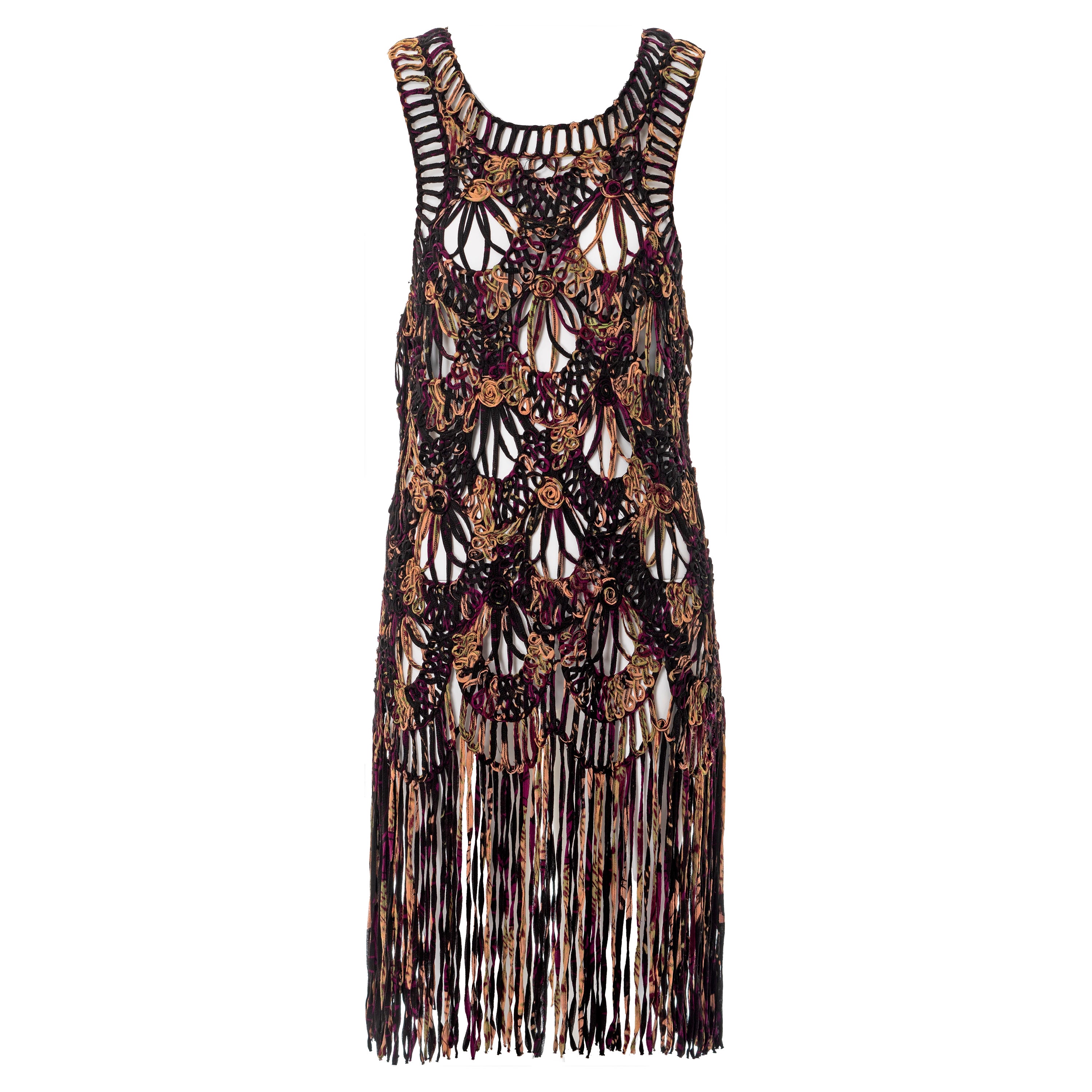 Jean Paul Gaultier fringed silk macramé dress, ss 2000 For Sale