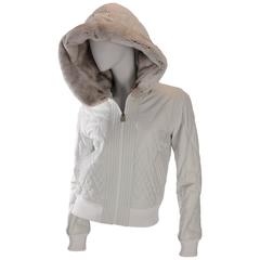 Chanel leather/orylag jacket - white with ultrasoft light gray orylag rabbit fur