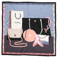 Chanel Blue Classic Bag Print Silk Scarf