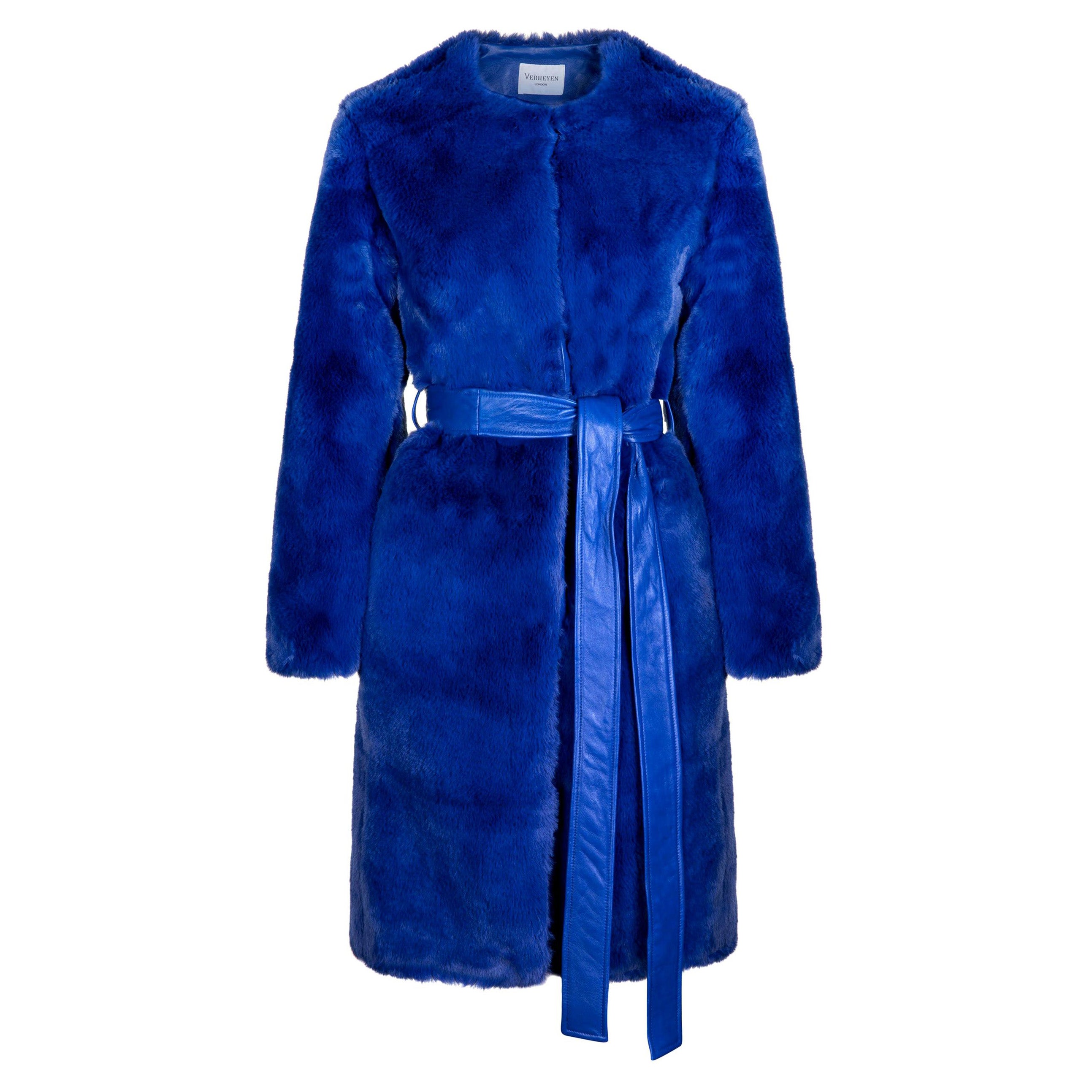 Serena de Verheyen London  Manteau sans col en fausse fourrure bleu - Taille uk 12  en vente