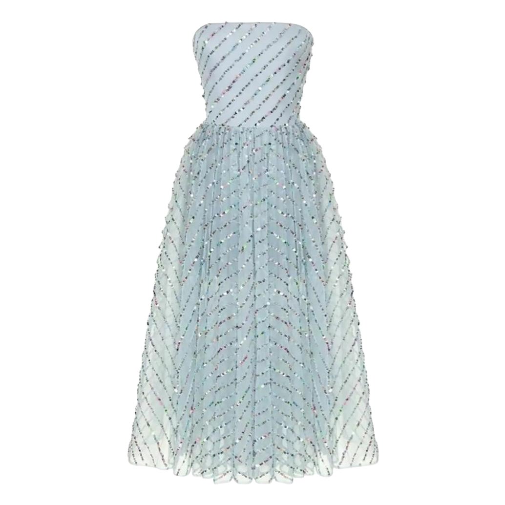 RASARIO LIGHT BLUE SEQUIN SEQUIN EMBELLISHED STRAPLESS DRESS It 40 For Sale at 1stDibs