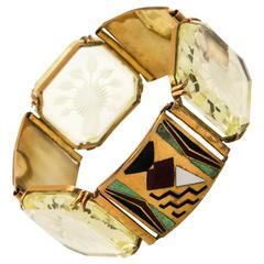 Art Deco Enamel and Rock Crystal Bracelet 