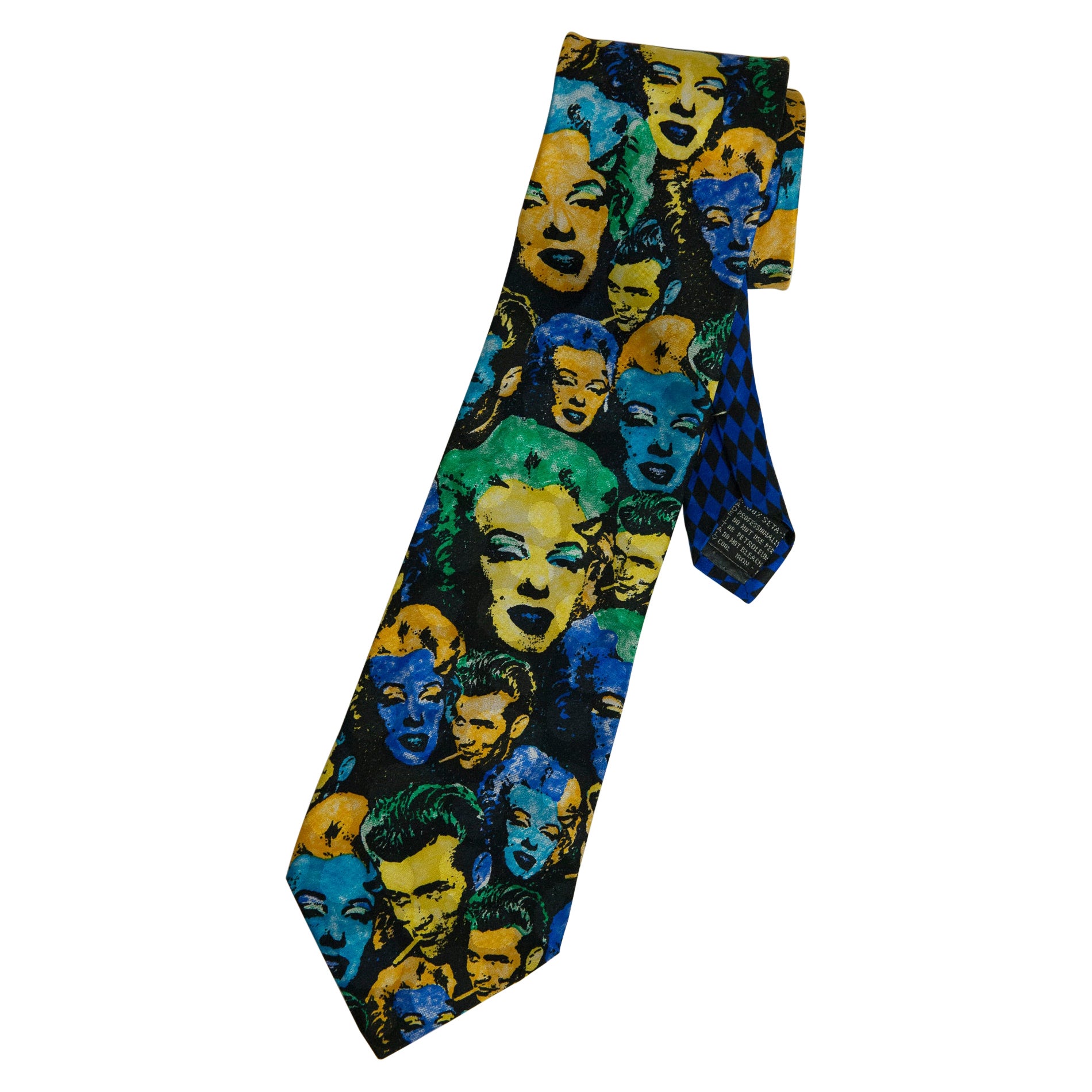 Gianni Versace Marilyn & James Dean Print Silk Neck Tie For Sale