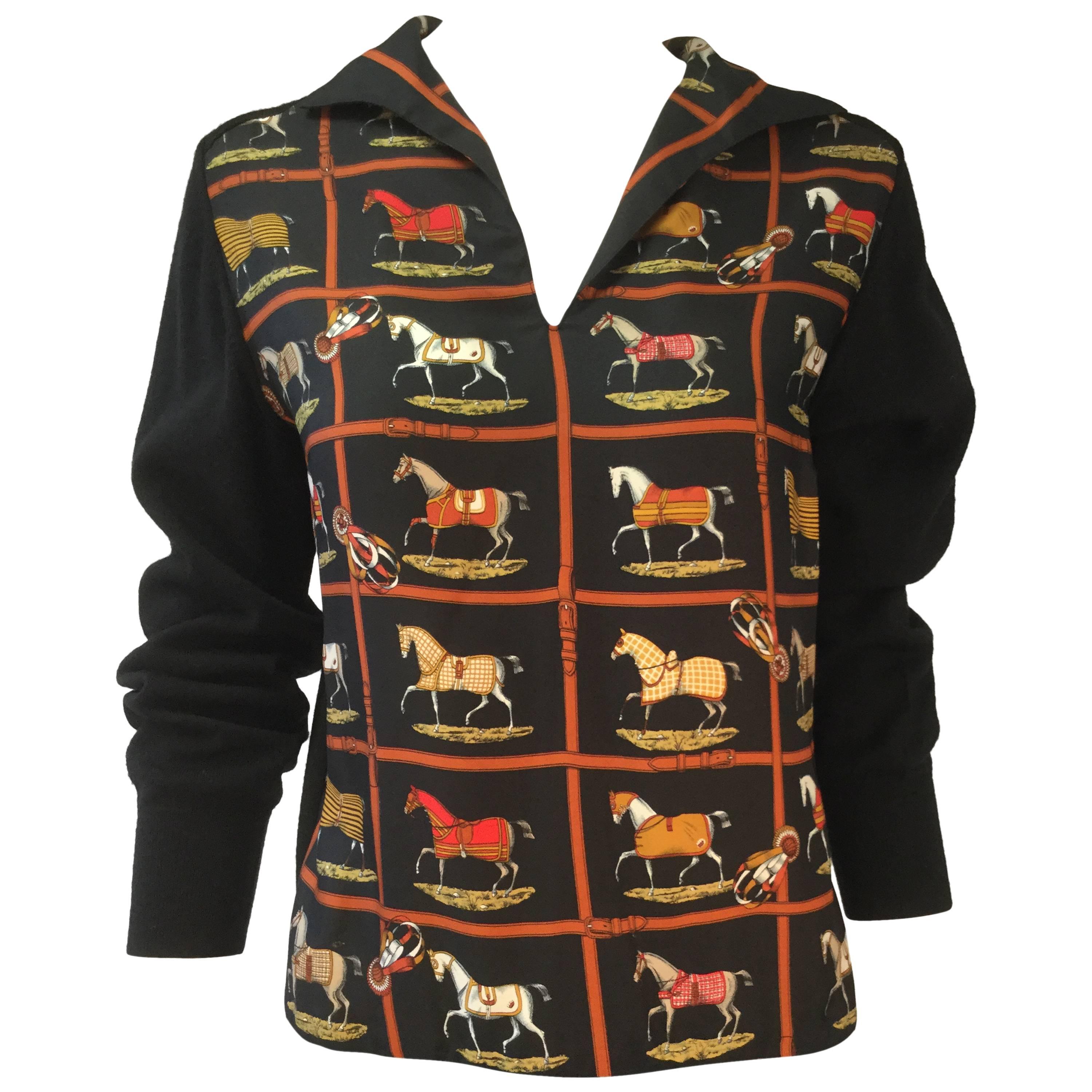 Hermes "Couvertures et Tenues de Jour" Print Silk and Wool Sweater