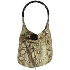Gucci Earthtone Python Shoulder Bag with Bamboo Handle 
