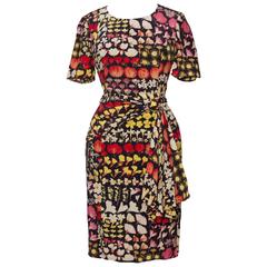 1980s Valentino Botique Fitted Floral Silk Day Dress 2