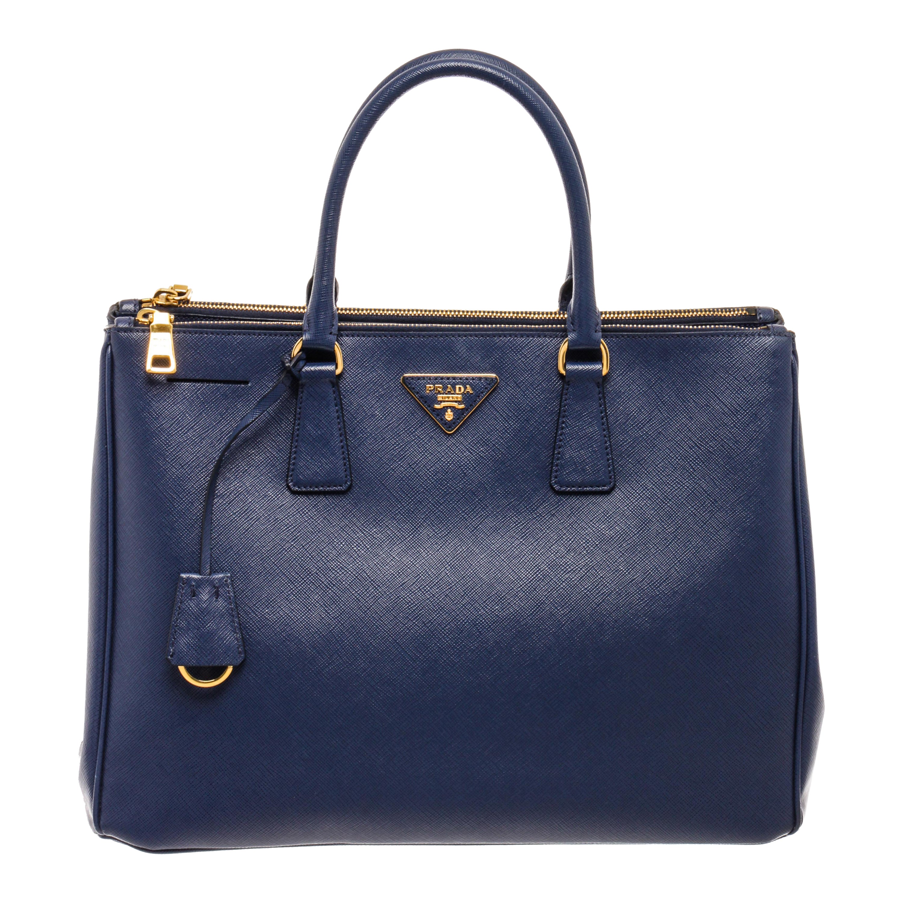 Prada Navy Blue Saffiano Leather Large Galleria Double Zip Tote Bag
