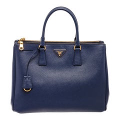 Prada Marineblaue große Galleria Tote Bag aus Saffiano-Leder mit doppeltem Reißverschluss