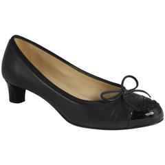 Chanel Black Lambskin and Patent Pumps with "CC" - 35.5