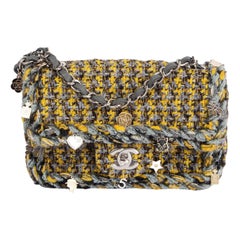 CHANEL yellow & grey 2017 CHARMS TWEED SMALL FLAP Shoulder Bag