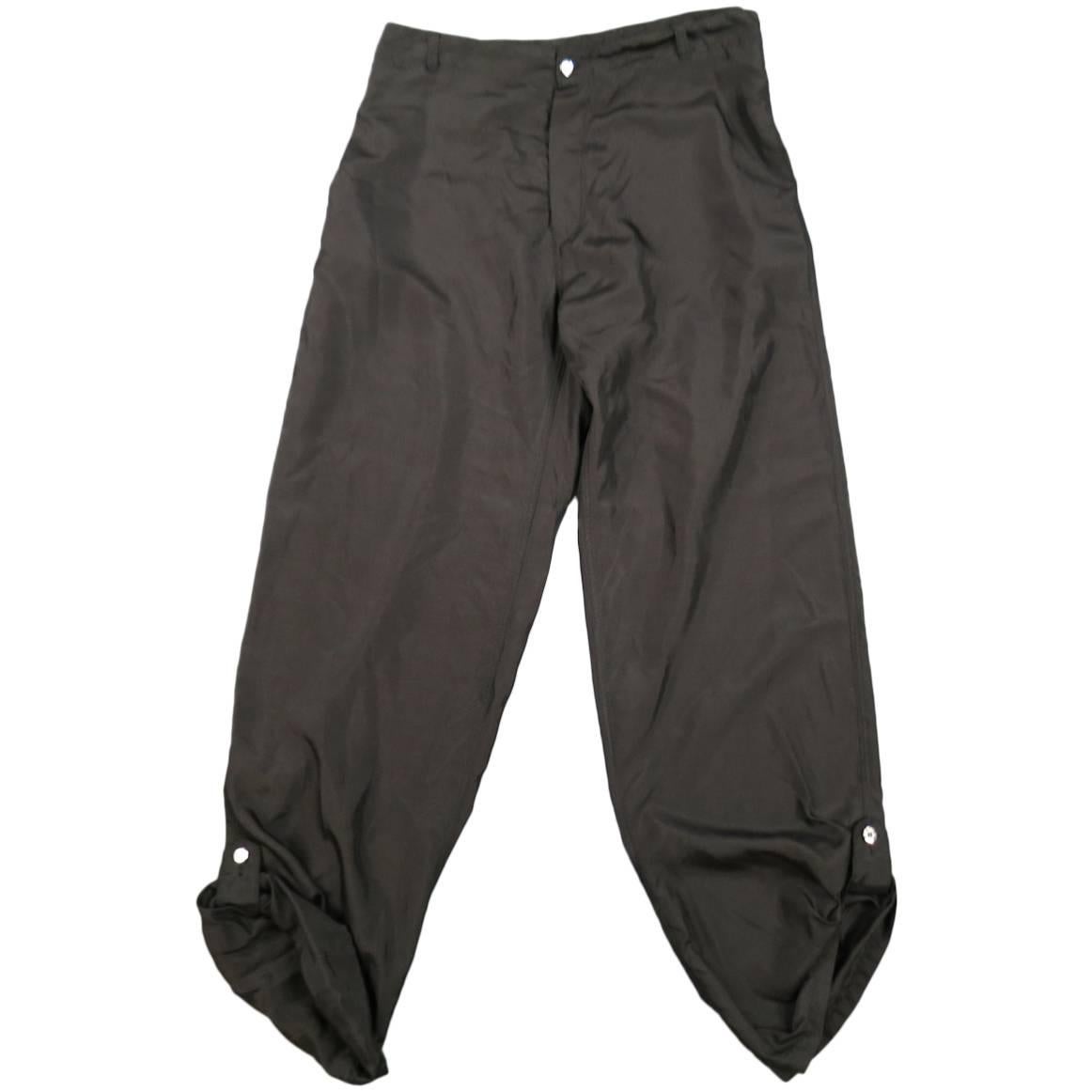 Alexander McQueen Men's Black Silk Tab Hem Back Belt Pants, Size 38 