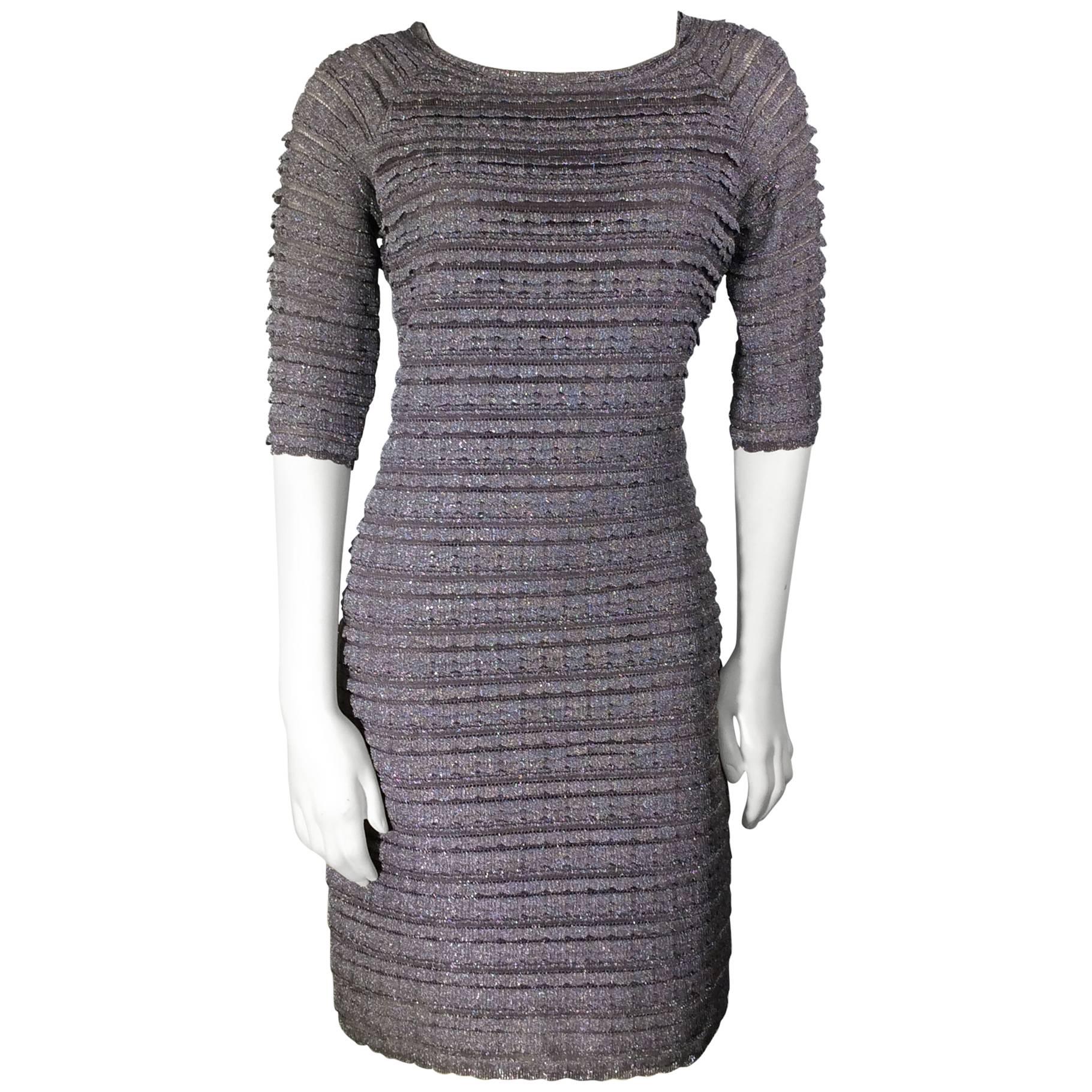 Christian Dior Silver Ruffle Lace Knit Dress For Sale