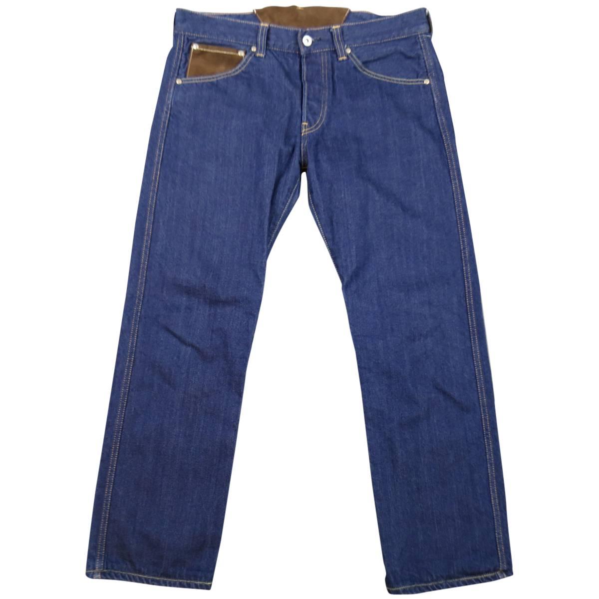 Junya Watanabe Men's Indigo Denim Brown Suede Panel Pocket Jeans 201, Size M 