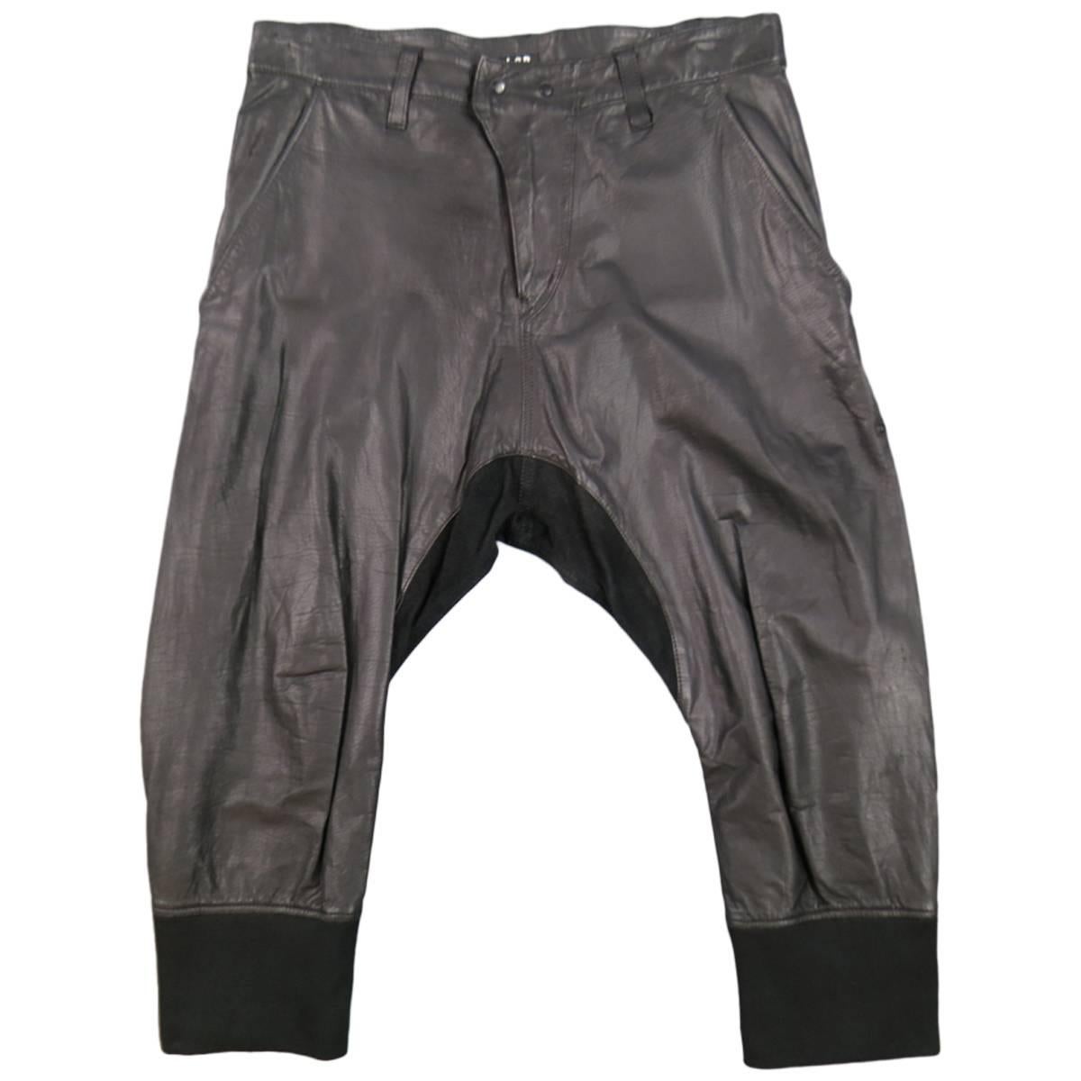 L.G.B Size 33 Men's Black Leather Cropped Drop Crotch Pants