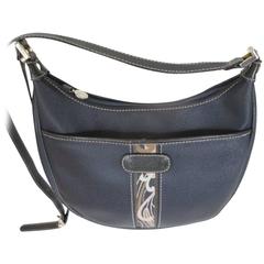 Vintage leonard "navy blue grained calfskin shoulder bag