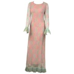 1970s Crochet Pastel Rainbow Maxi Dress 9