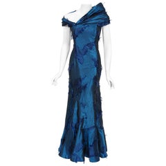 Vintage 1999 Christian Dior by Galliano Sapphire Blue Eyelash Silk Bias-Cut Gown