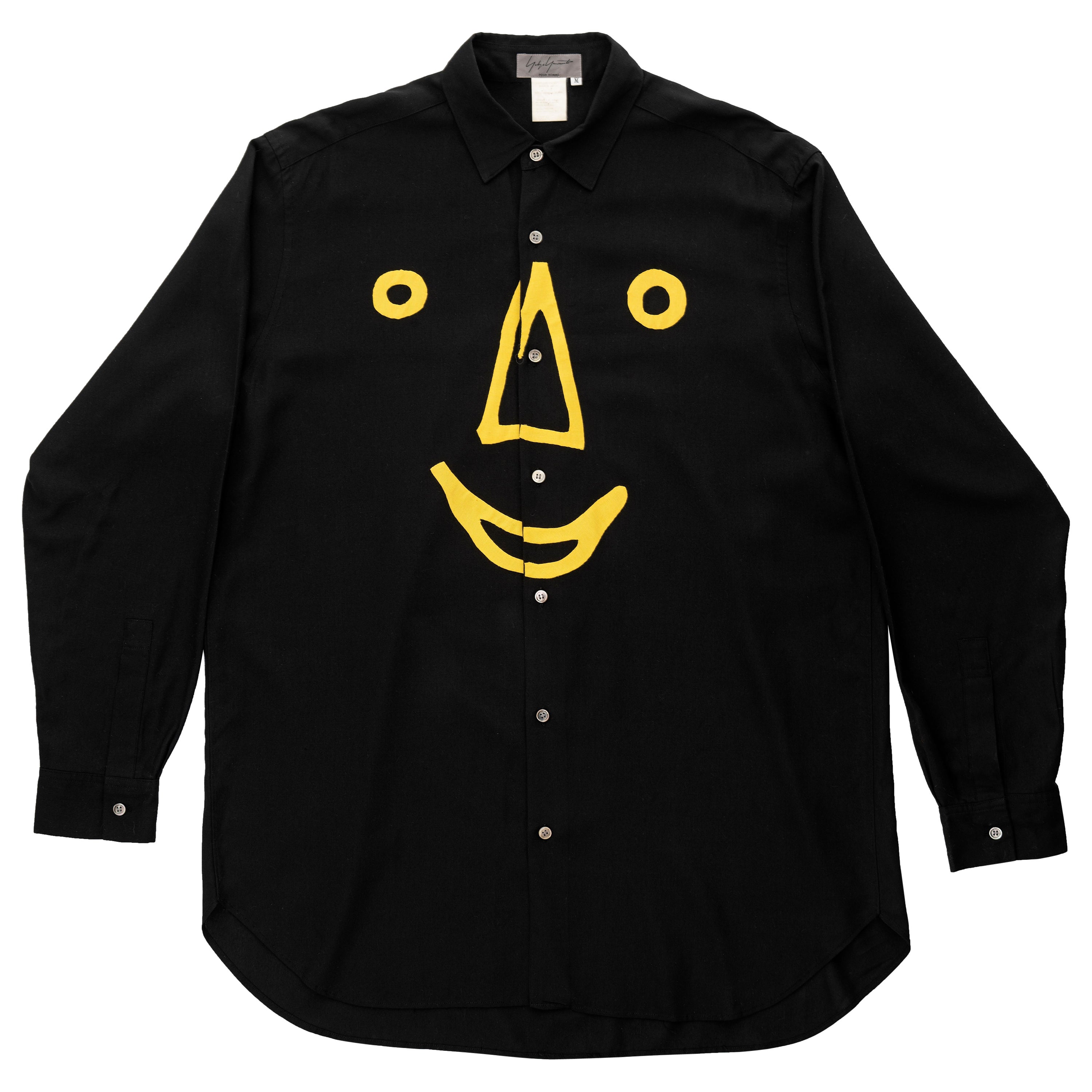Yohji Yamamoto men's black rayon 'Smiley Face' shirt, fw 1991 For Sale