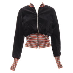 VIVIENNE WESTWOOD RED LABEL black velvet multi striped bomber jacket US2 S