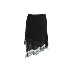 Black Silk Lace Trimmed Asymmetric Skirt