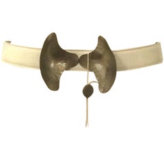 Alexander McQueen Fall 2012 White Leather Belt with Silver Clam Shell Bow